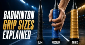 lim, medium and thick badminton grip sizes compared to help players choose a comfortable fit.