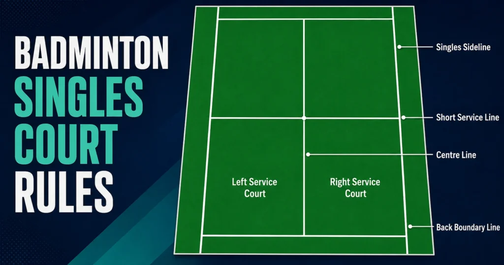 Badminton Guide for Beginners singles court showing boundary lines and service areas for beginners