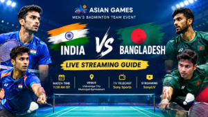 India vs Bangladesh Men’s Badminton LIVE Streaming guide featuring badminton players, match time, venue, TV telecast, and SonyLIV streaming details.