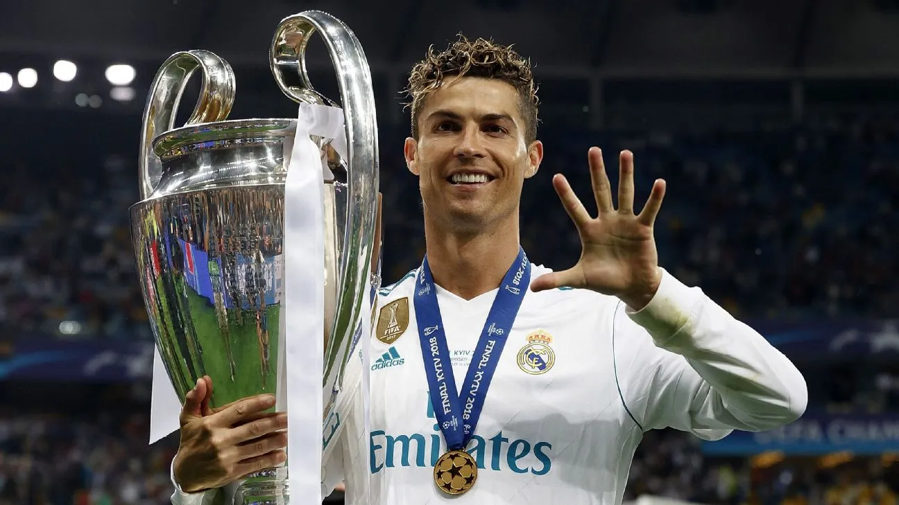UEFA Champions League all-time top scorers featuring Cristiano Ronaldo, Lionel Messi, Robert Lewandowski, Kylian Mbappé and Erling Haaland.